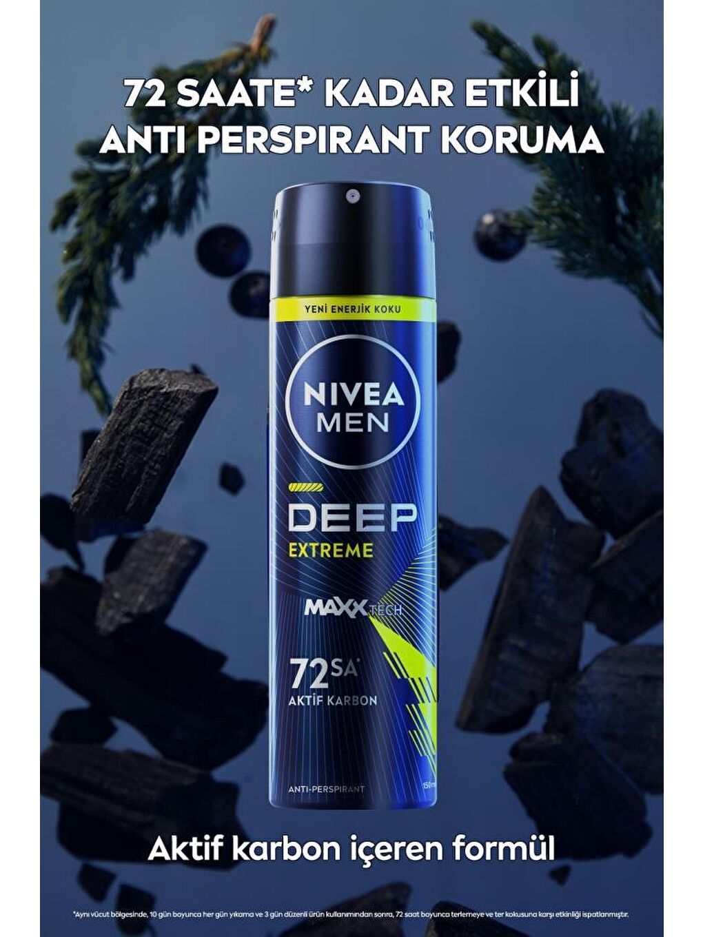 NIVEA Şeffaf MEN Erkek Sprey Deodorant Deep Extreme 150ml, 72 Saat Anti-perspirant Ter Koruma, Yeni Enerjik Koku - 3