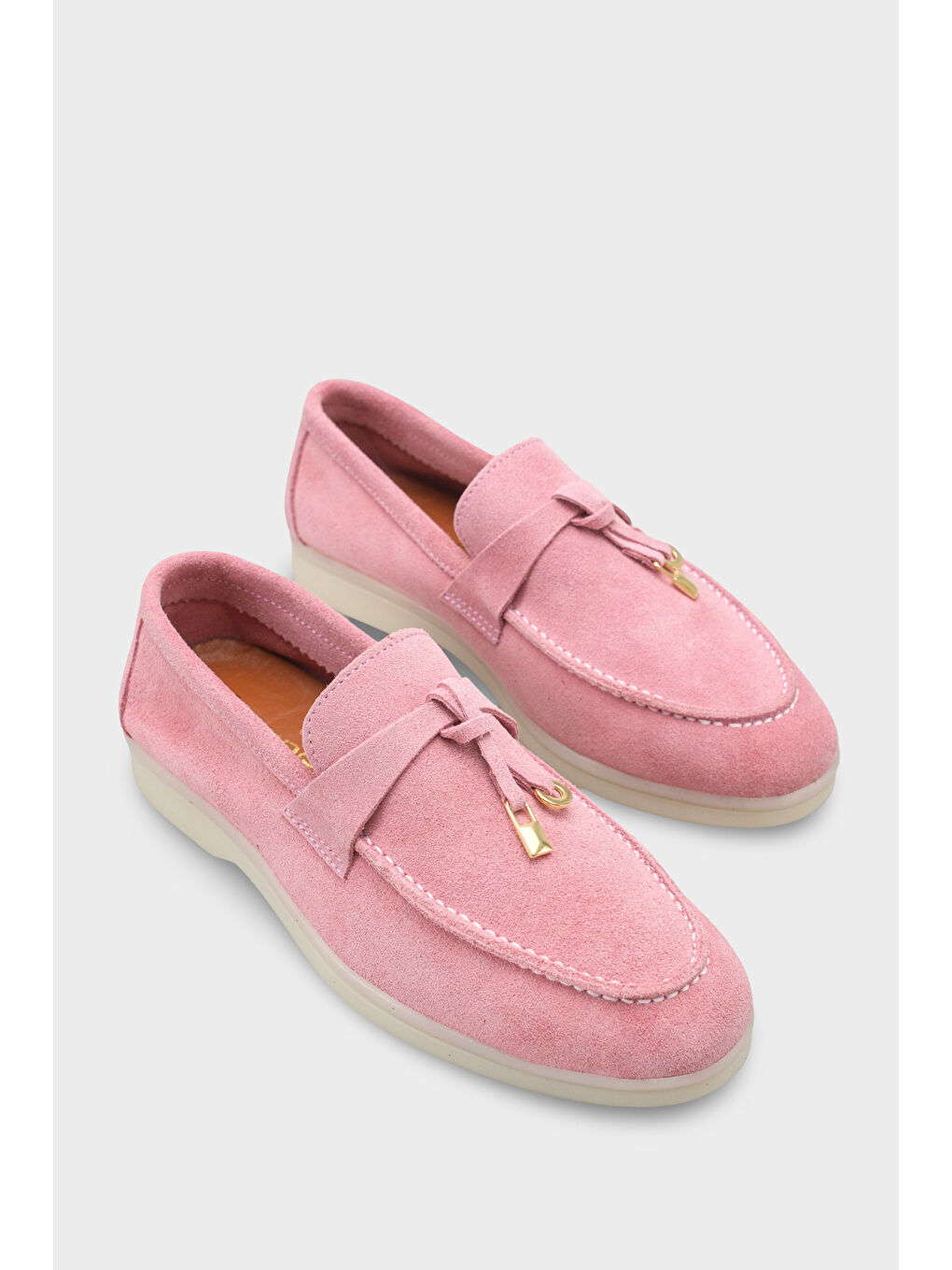 Pembe Vikki Hakiki Deri Kadın Loafer-1