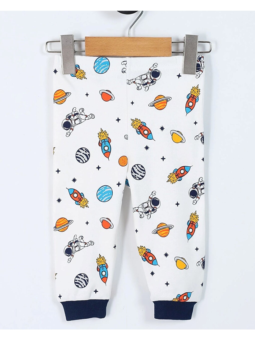 Ekru Erkek Çocuk Çıtçıtlı Astronot Baskılı 0-6 Yaş %100 Pamuklu Mevsimlik Pijama Takımı-5