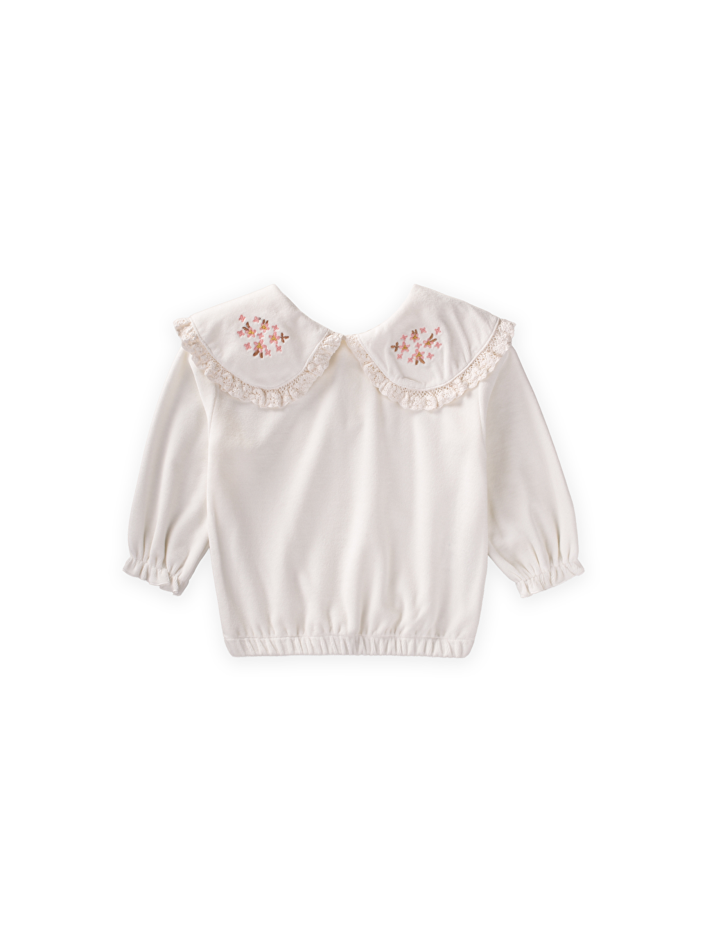 Dantel Yakalı Vintage Kadife Üst 2-8 Yaş Beyaz