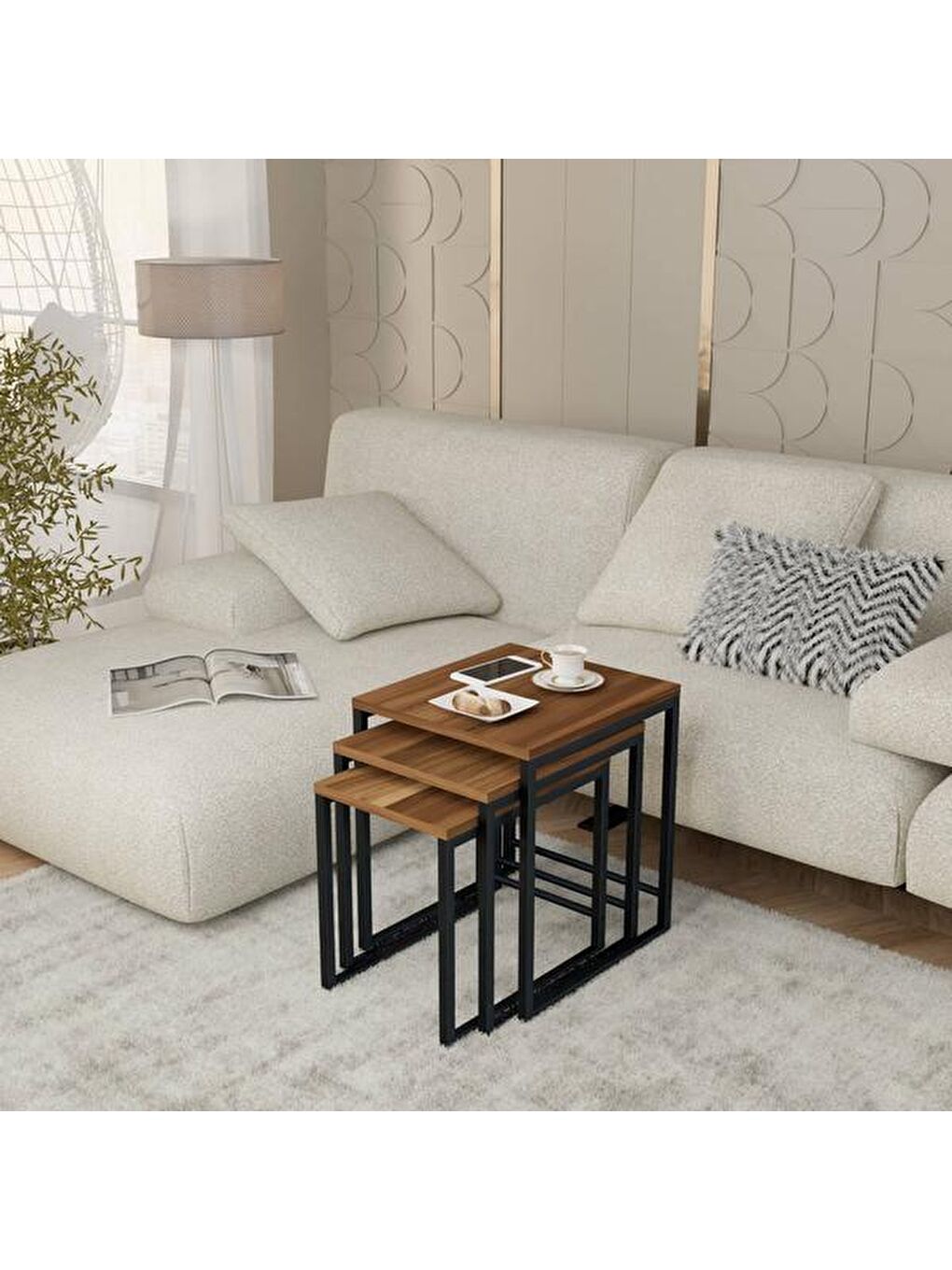 Kahverengi Arda Zigon Sehpa - Ceviz - 50 cm