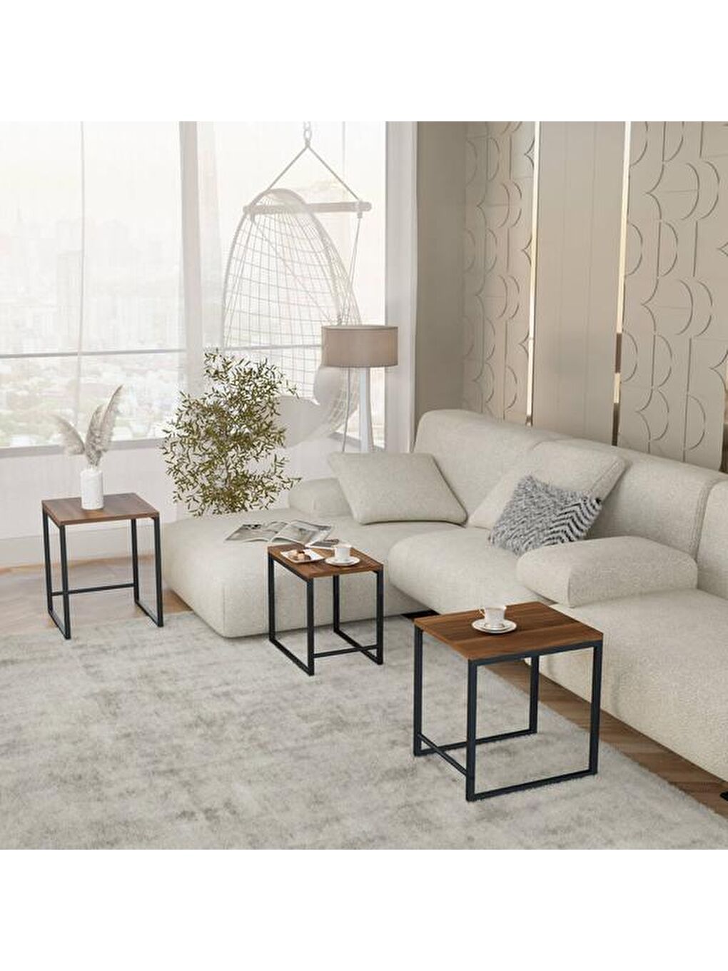 Kahverengi Arda Zigon Sehpa - Ceviz - 50 cm-3