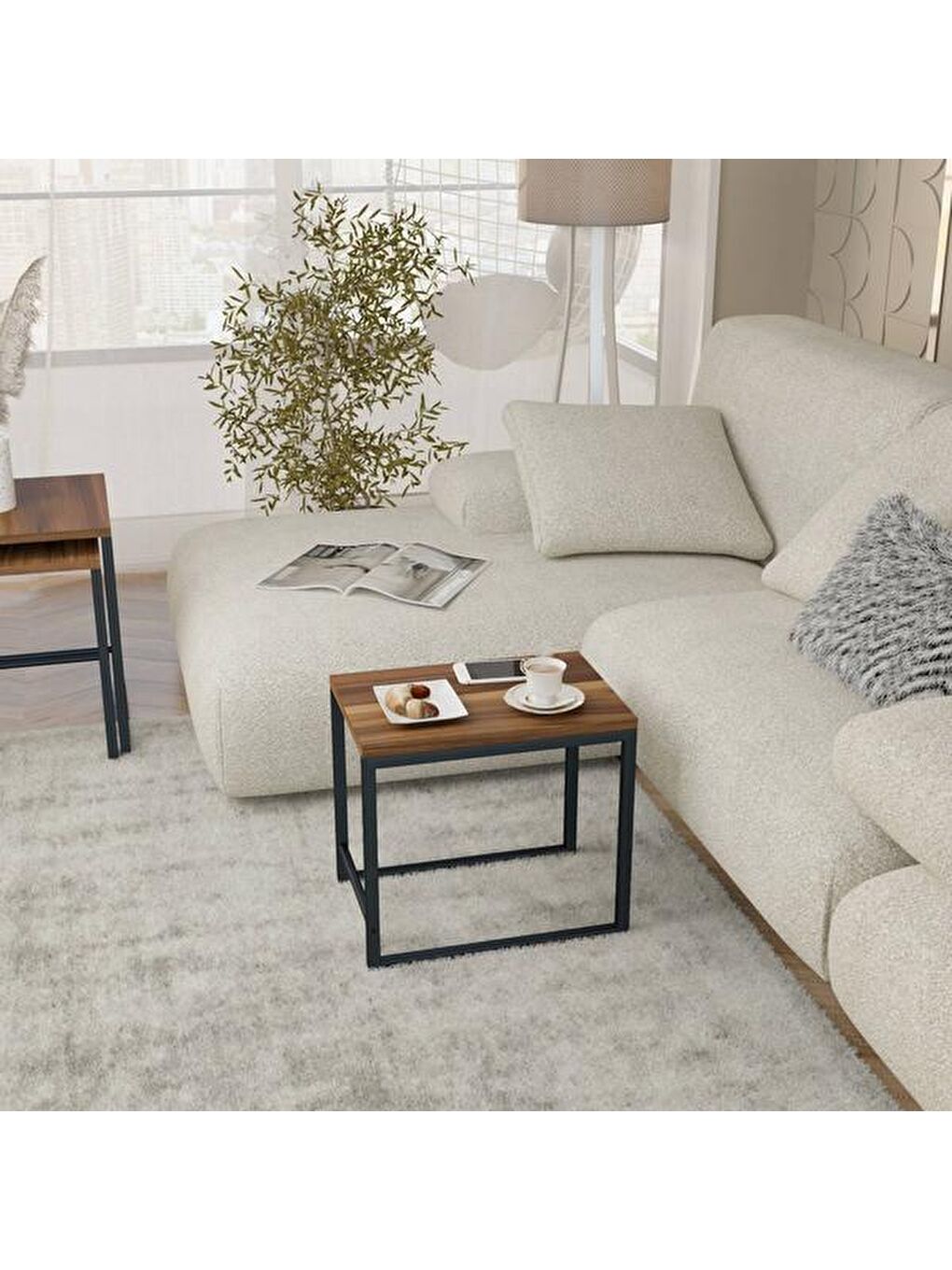 Kahverengi Arda Zigon Sehpa - Ceviz - 50 cm-5