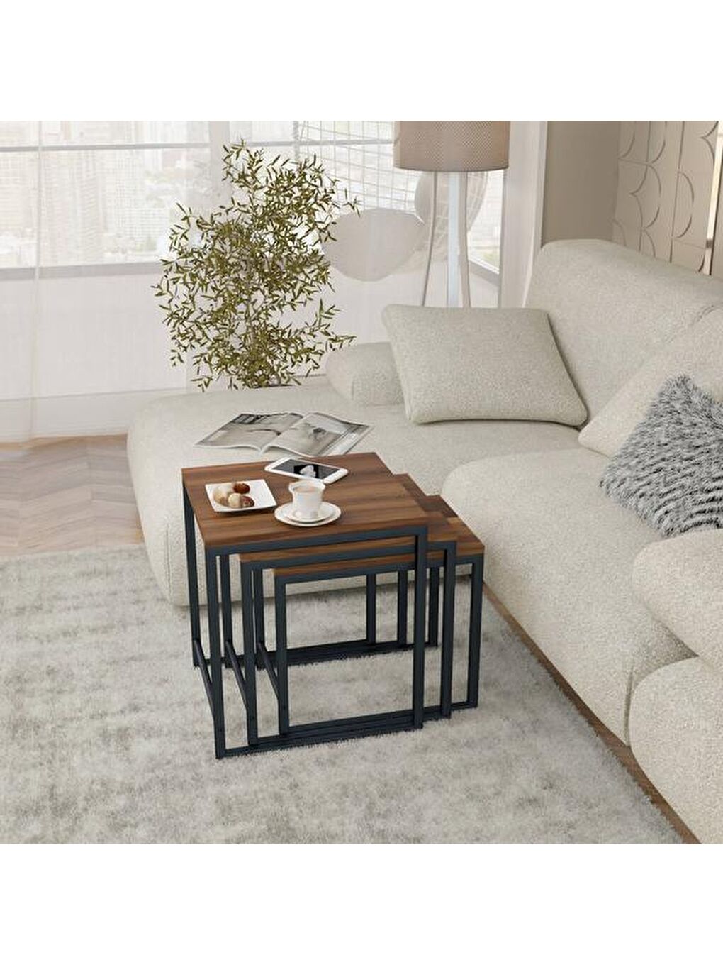 Kahverengi Arda Zigon Sehpa - Ceviz - 50 cm-6