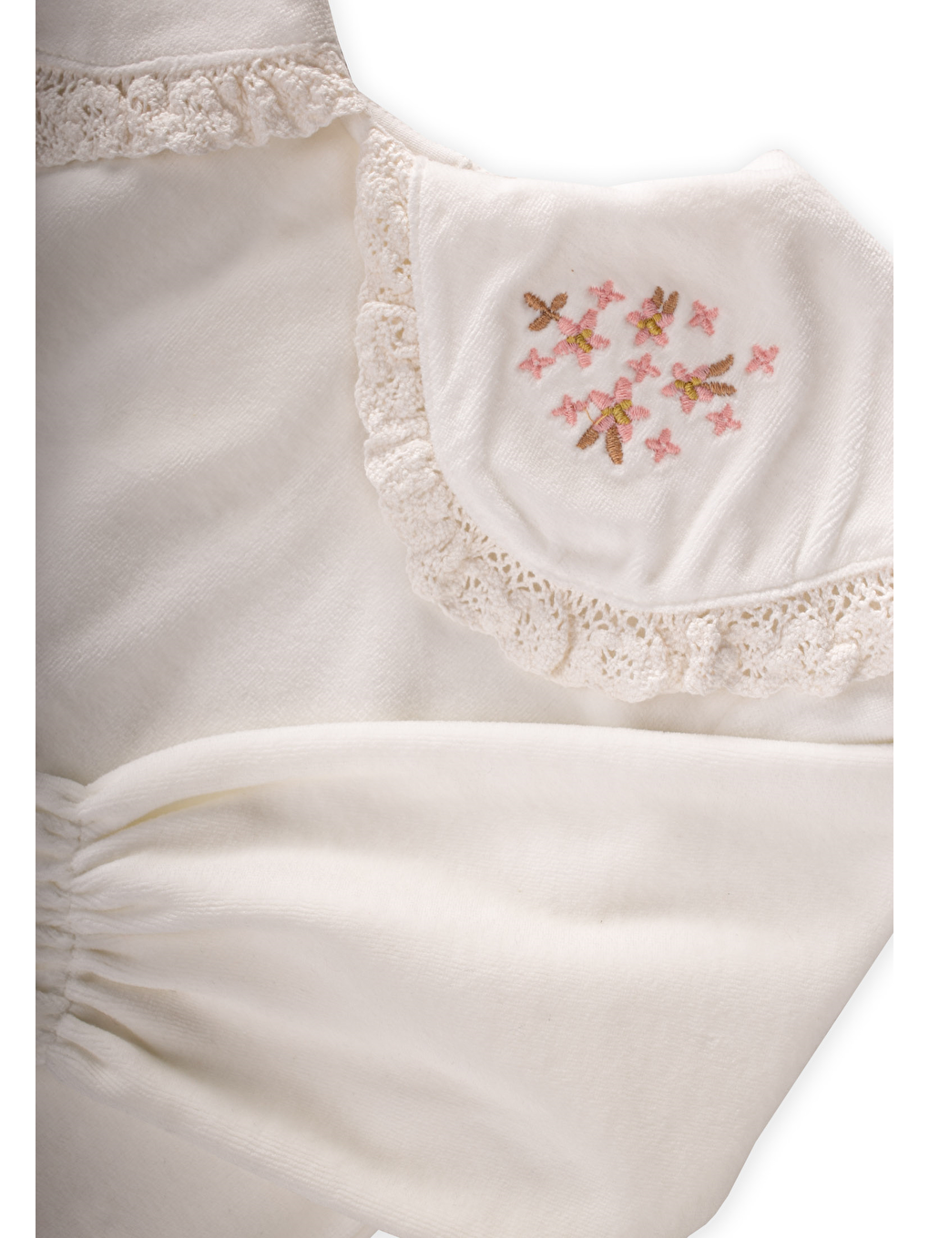 Dantel Yakalı Vintage Kadife Üst 2-8 Yaş Beyaz-2