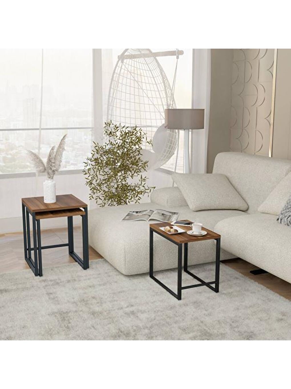 Kahverengi Arda Zigon Sehpa - Ceviz - 50 cm-8