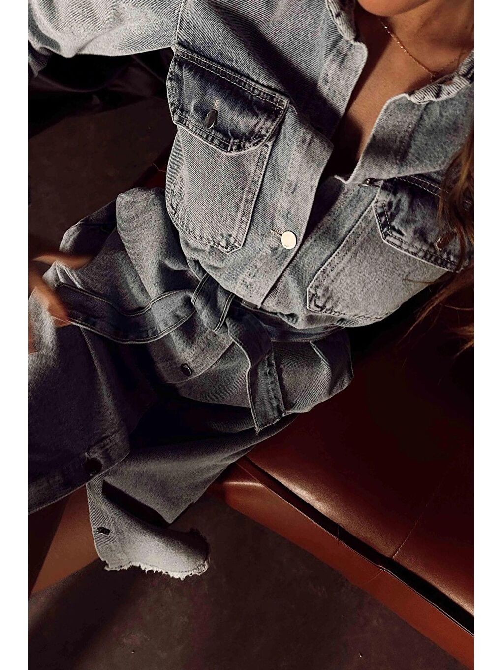 Mavi Sagi Kadın Kuşaklı Denim Midi Elbise-11