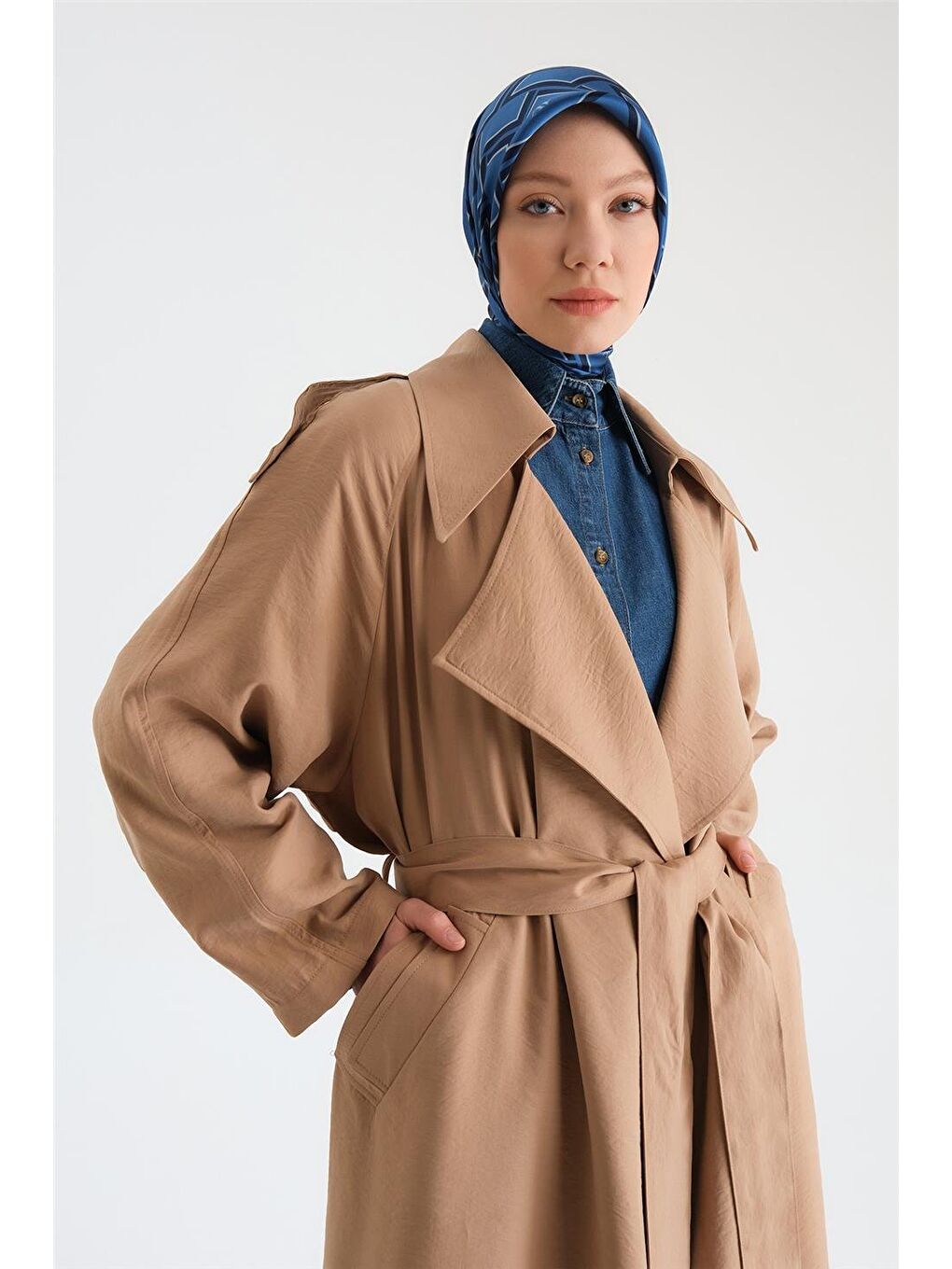 Kahverengi Oversize Modal Trençkot 24Y8712 Camel-2