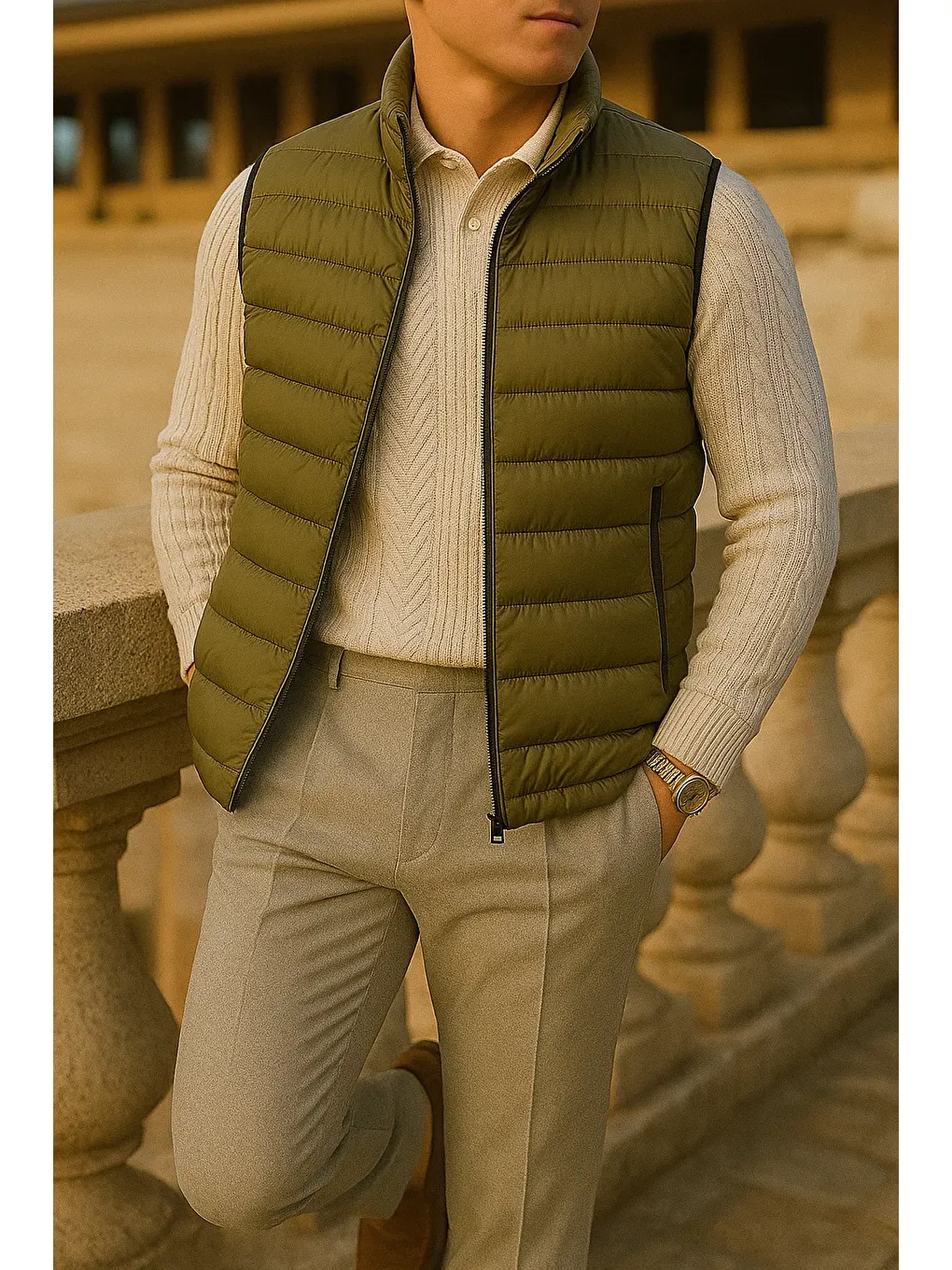 Erkek Kışlık Comfort Kolsuz Astarlı Haki Şişme Yelek-2