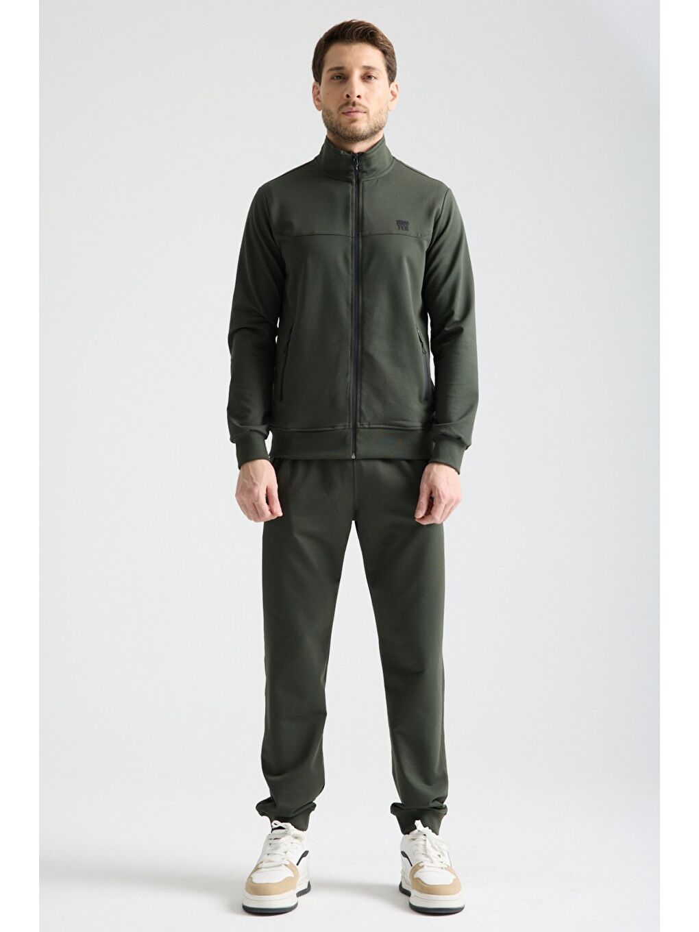 Haki  Erkek Luxe Eşofman Takımı Rahat Kalıp Manşetli Minimal Logo-5