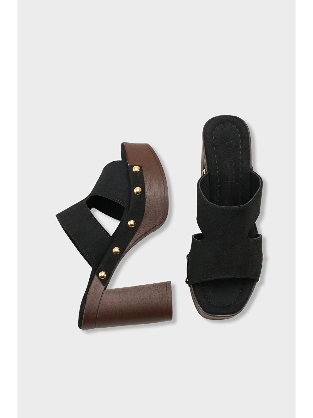 Siyah Jelene Platform Tek Bantlı Kadın Sabo Terlik-4