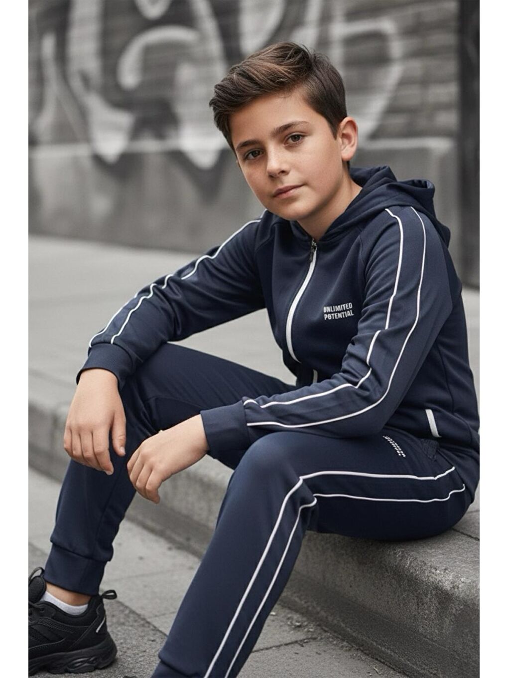 Lacivert Dalgıç Kumaş Unisex Çocuk Eşofman Takımı Unlimited Potential ESF1725Y-1