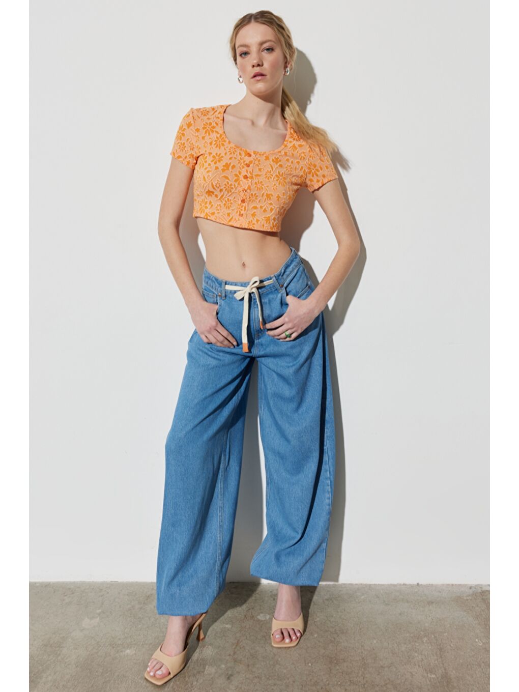 Mavi Loose Fit Rahat Kesim Normal Bel Lastikli Geniş Paça Jean Jogger Pantolon-2