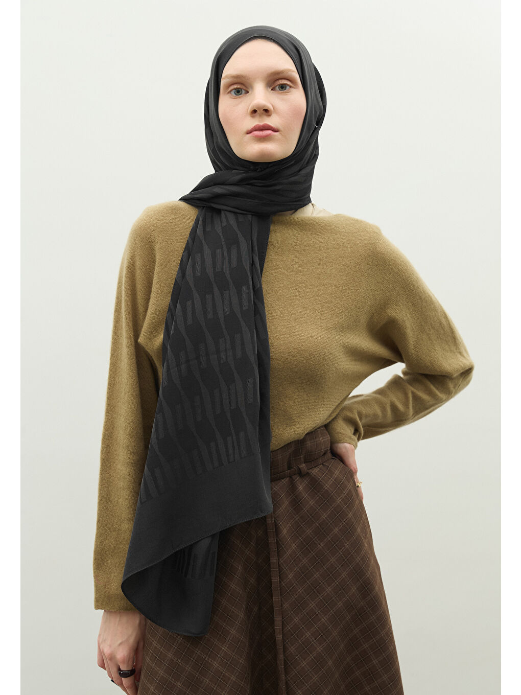 Antrasit NARA PAMUK FLOŞ JAKARLI ŞAL ANTRASİT-2