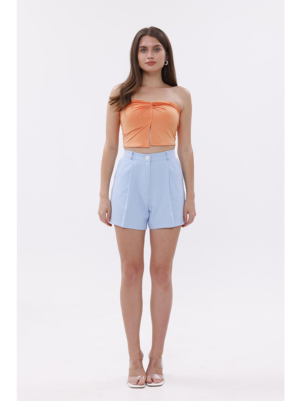 Mavi FundaChoosesXGenius Kadın Pileli Şort İç Göstermez Lamineli Kadın Şort PİLELİ-ŞORT-1