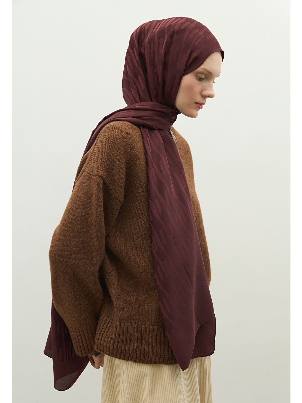 Bordo NARA PAMUK FLOŞ JAKARLI ŞAL BORDO-1