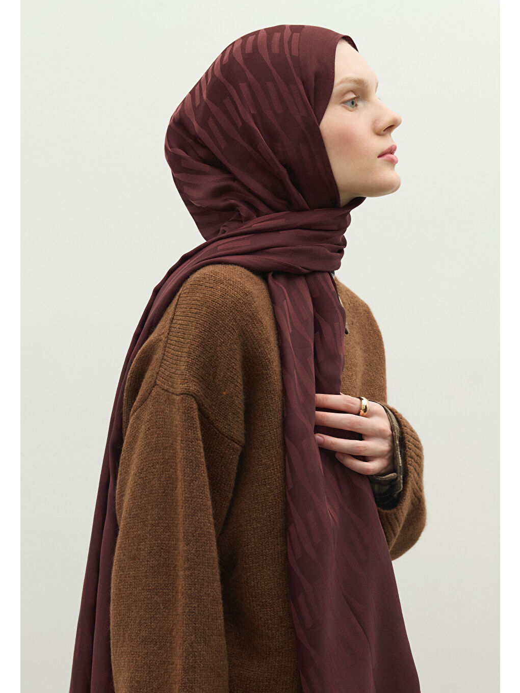 Bordo NARA PAMUK FLOŞ JAKARLI ŞAL BORDO-2