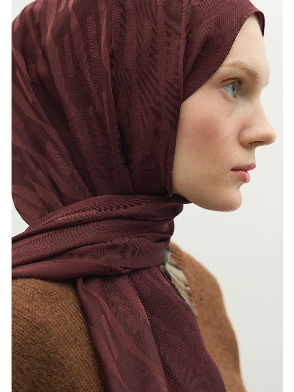 Bordo NARA PAMUK FLOŞ JAKARLI ŞAL BORDO-3