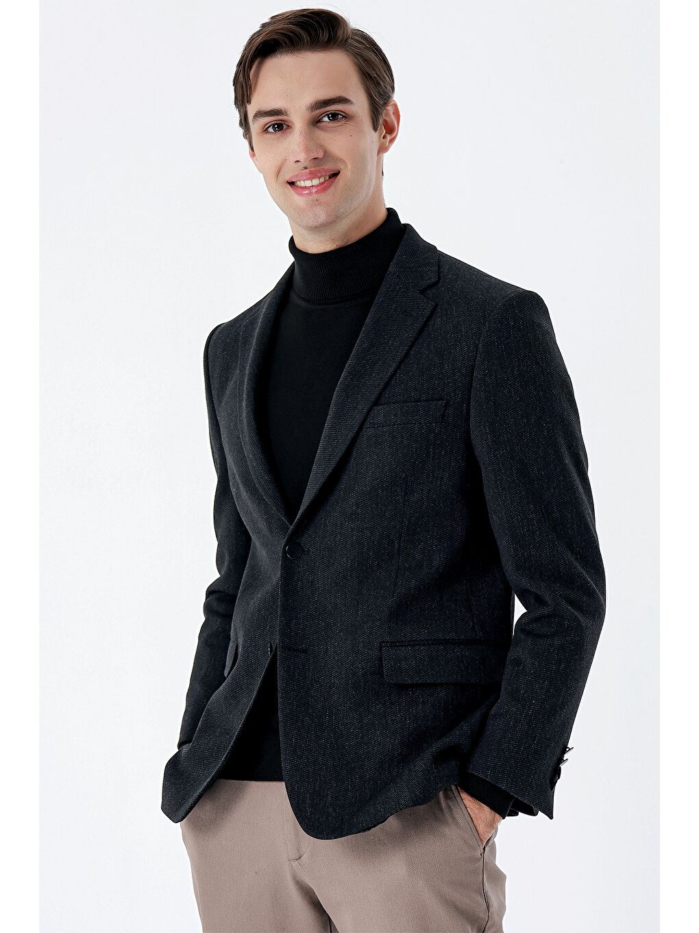 Siyah Mono Yaka Elastanlı 6 Drop Comfort Fit Klasik Ceket 1002235137-1