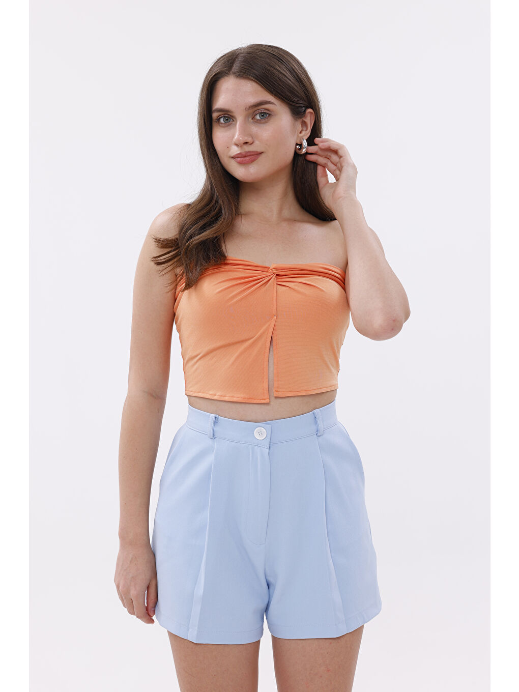 Mavi FundaChoosesXGenius Kadın Pileli Şort İç Göstermez Lamineli Kadın Şort PİLELİ-ŞORT-3