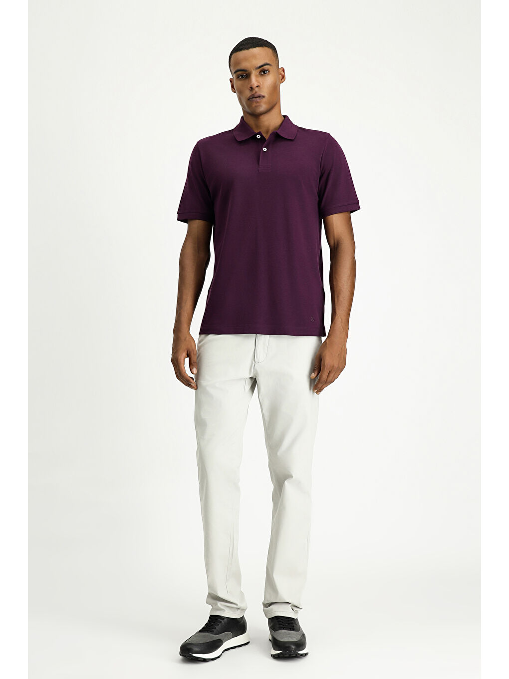 Mürdüm Polo Yaka Regular Fit Nakışlı Pamuk %100 Pamuk Tişört-1