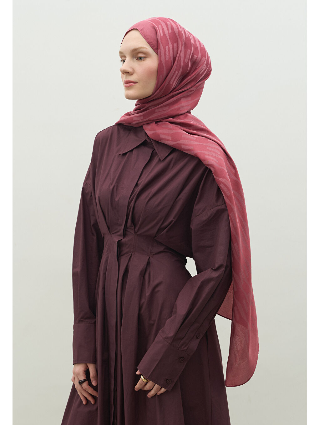 Pembe NARA PAMUK FLOŞ JAKARLI ŞAL VINTAGE ROSE