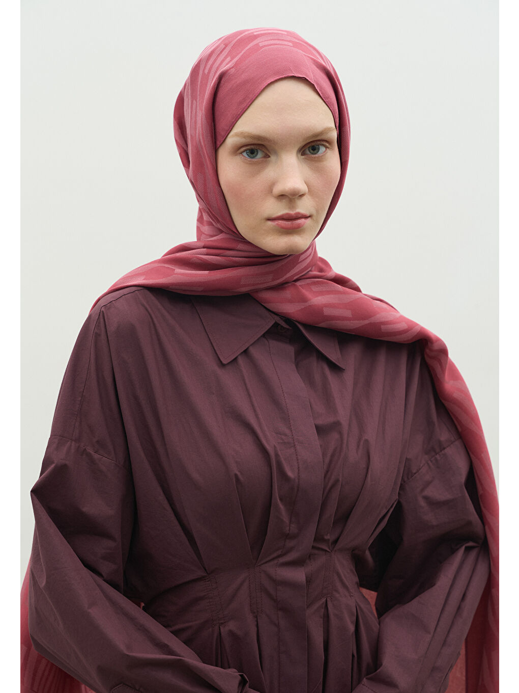 Pembe NARA PAMUK FLOŞ JAKARLI ŞAL VINTAGE ROSE-1