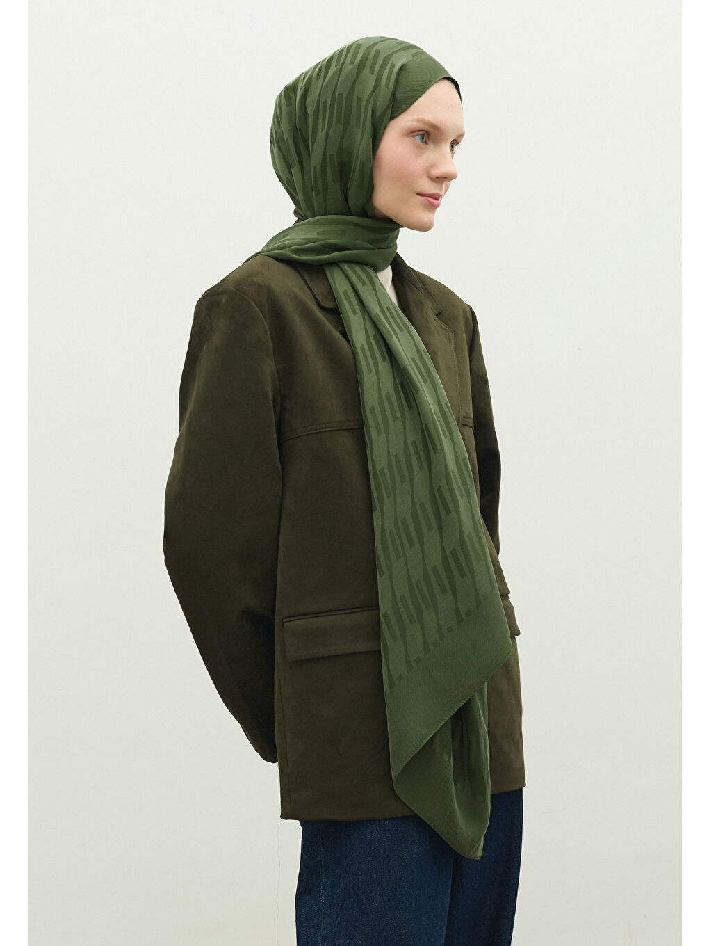 Yeşil NARA PAMUK FLOŞ JAKARLI ŞAL YAPRAK