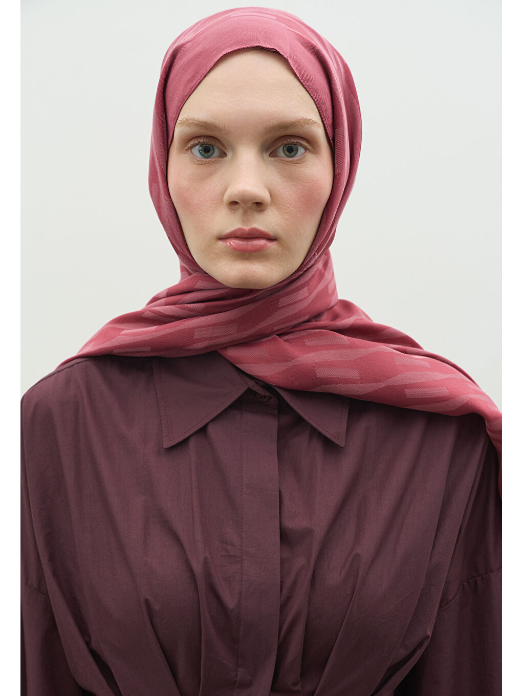 Pembe NARA PAMUK FLOŞ JAKARLI ŞAL VINTAGE ROSE-2