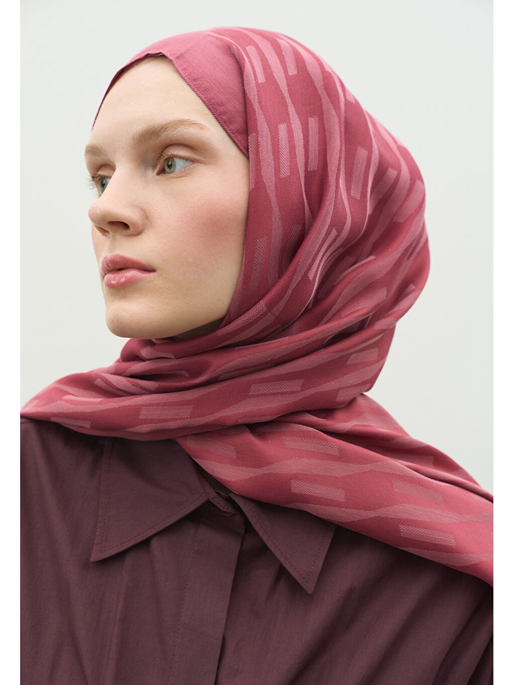 Pembe NARA PAMUK FLOŞ JAKARLI ŞAL VINTAGE ROSE-3