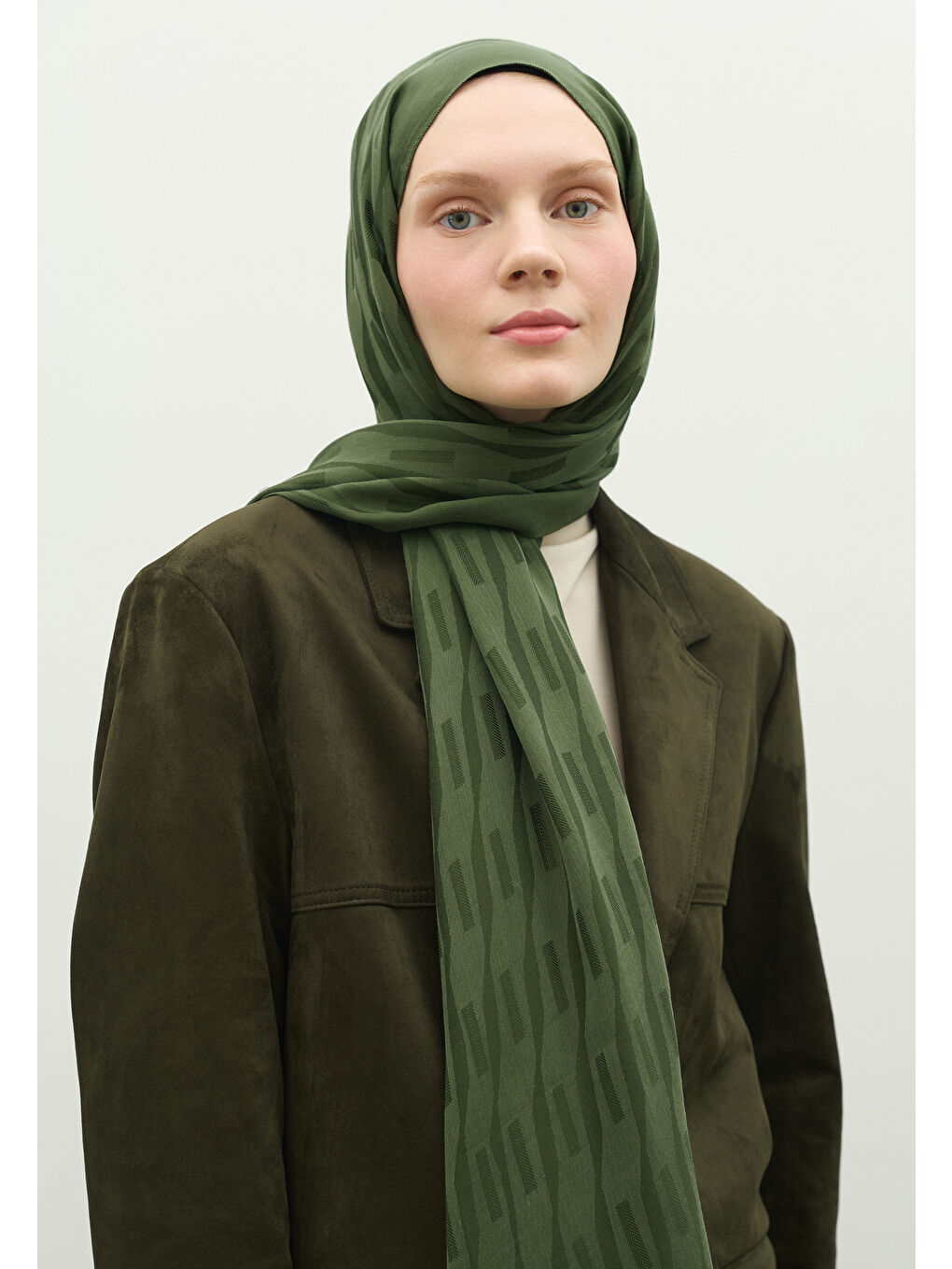 Yeşil NARA PAMUK FLOŞ JAKARLI ŞAL YAPRAK-1