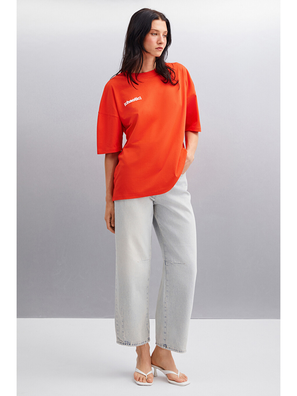 Kırmızı ARCADIA Kadın %100 Pamuk Arka ve Önü Yazi Detaylı Baskılı Slim KIRMIZI T-Shirt-3