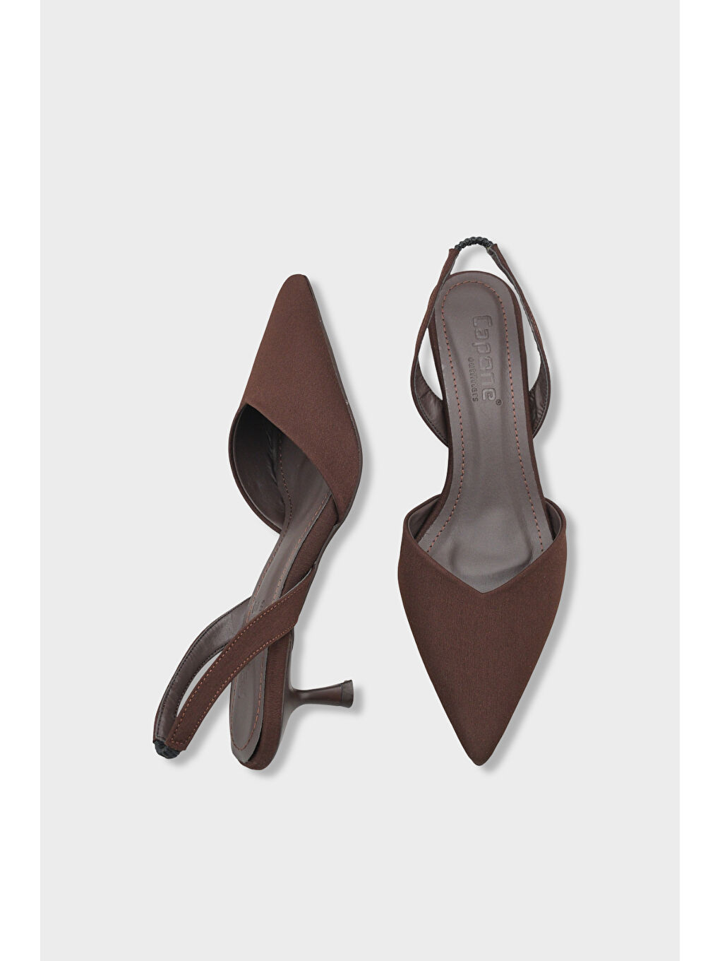 Kahverengi Esmerelda Sivri Burunlu Arkası Bantlı Orta Topuklu Kadın Ayakkabı-4