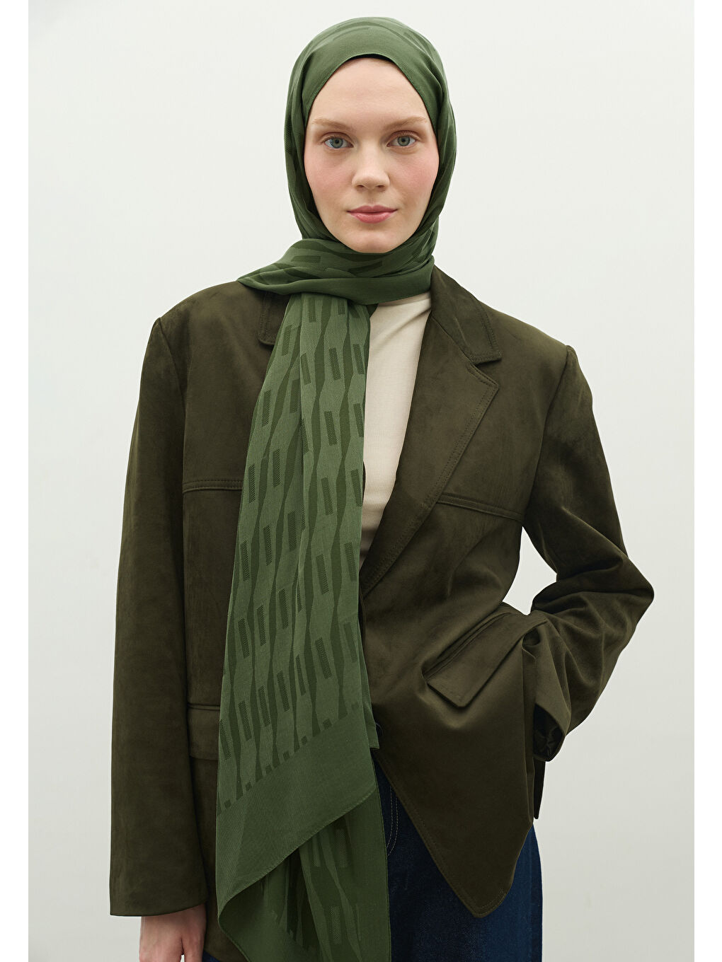 Yeşil NARA PAMUK FLOŞ JAKARLI ŞAL YAPRAK-2