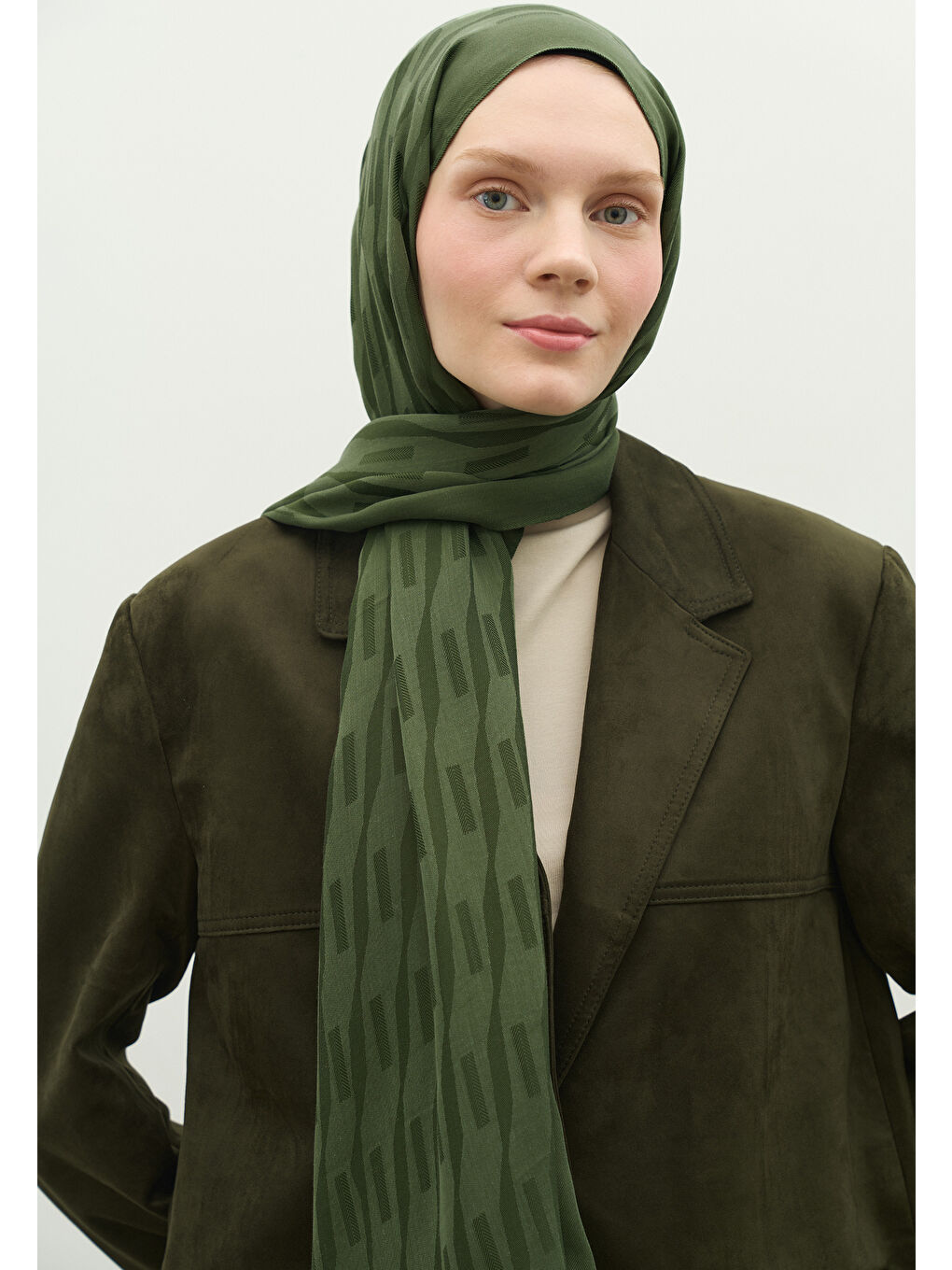 Yeşil NARA PAMUK FLOŞ JAKARLI ŞAL YAPRAK-3