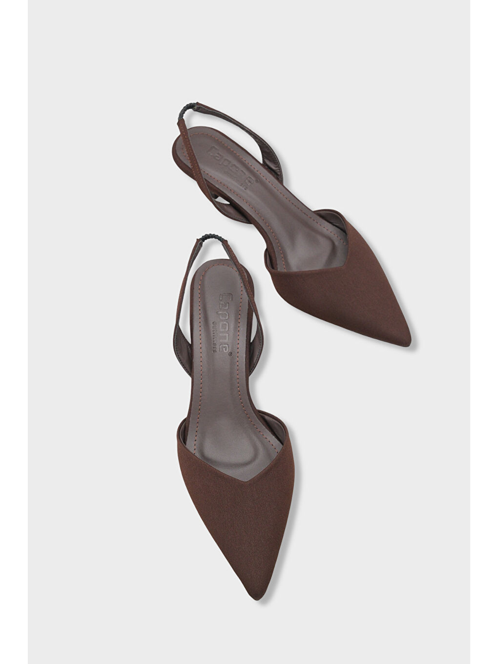 Kahverengi Esmerelda Sivri Burunlu Arkası Bantlı Orta Topuklu Kadın Ayakkabı-5