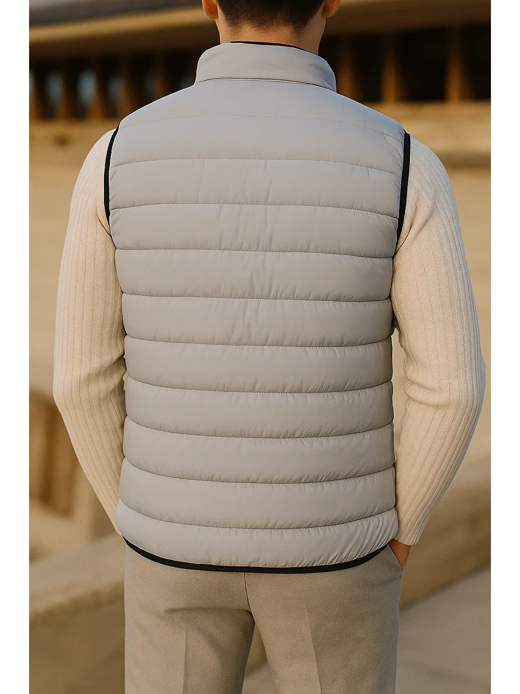 Erkek Kışlık Comfort Kolsuz Astarlı Gri Şişme Yelek-4