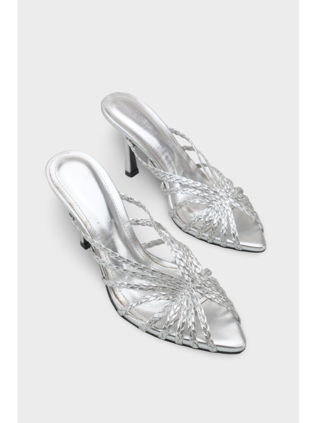 Gri Lacie Örgü Orta Topuklu Kadın Terlik-2