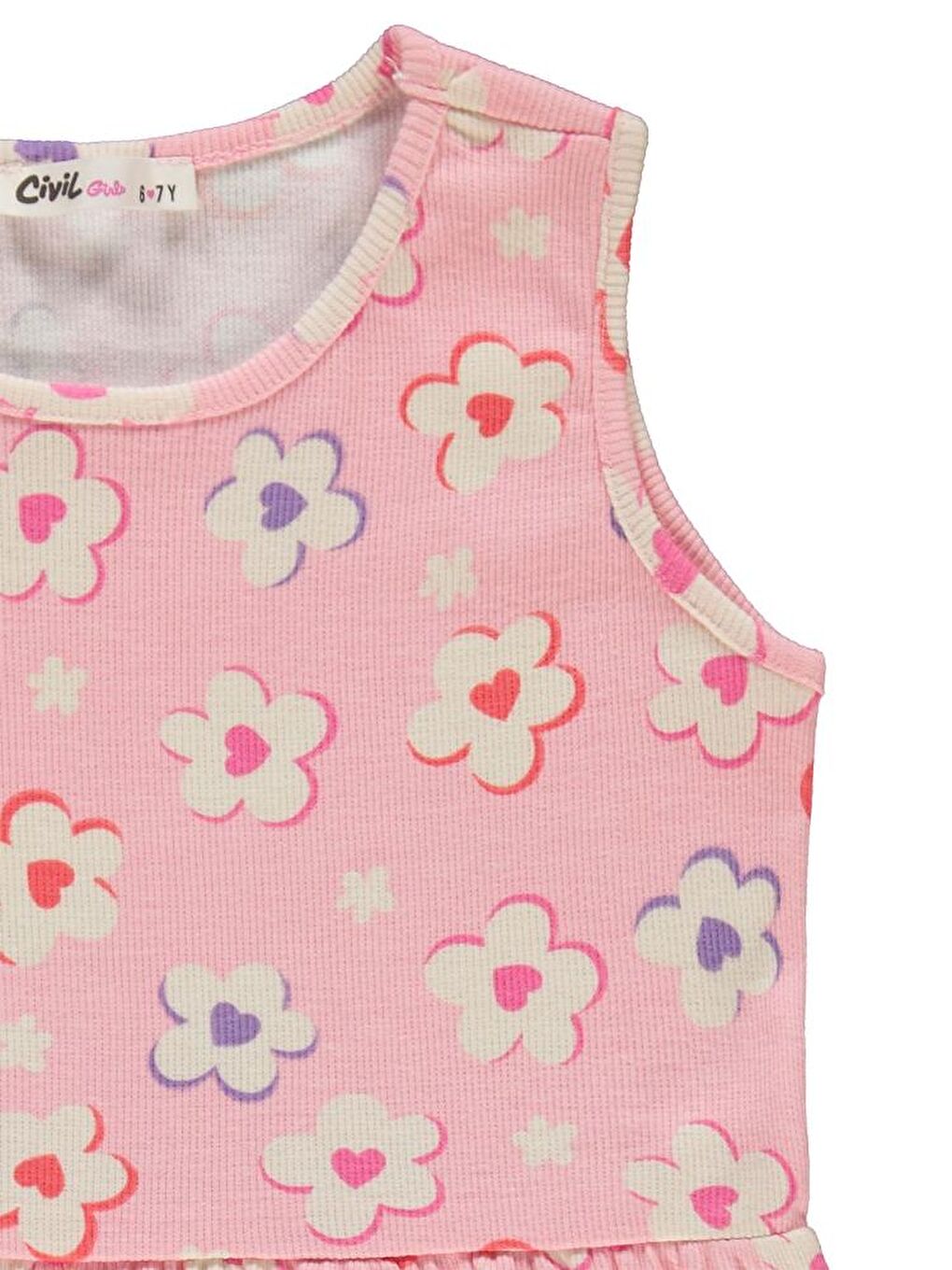 Girls Çiçek Baskılı 6-9 Yaş Elbise - Pembe 7-8 Yaş-1