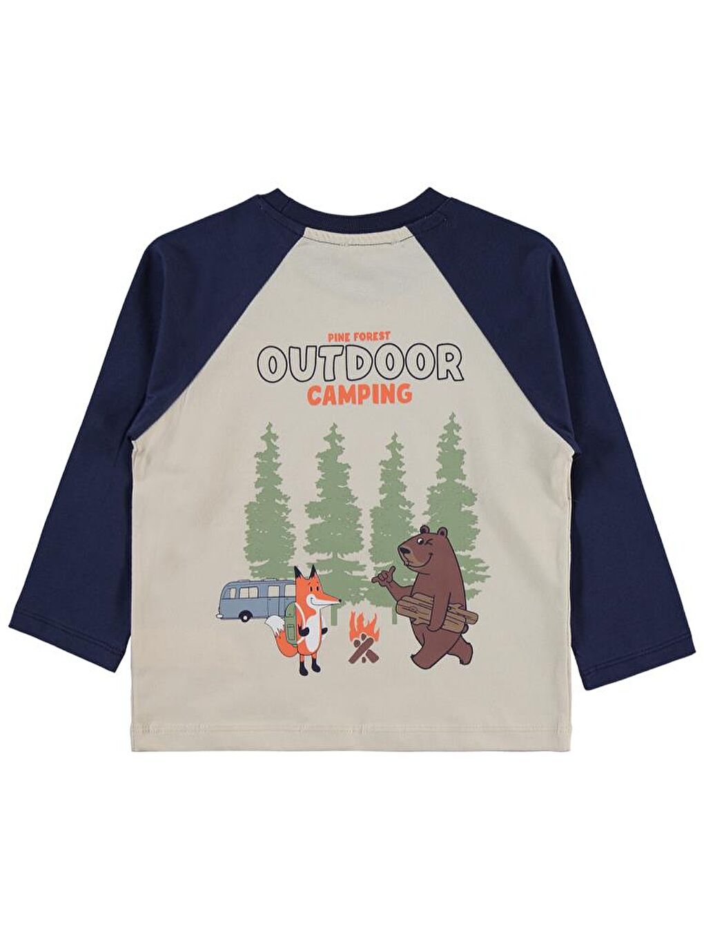 Bej Boys Outdoor Campıng Baskılı 2-5 Yaş Sweatshirt