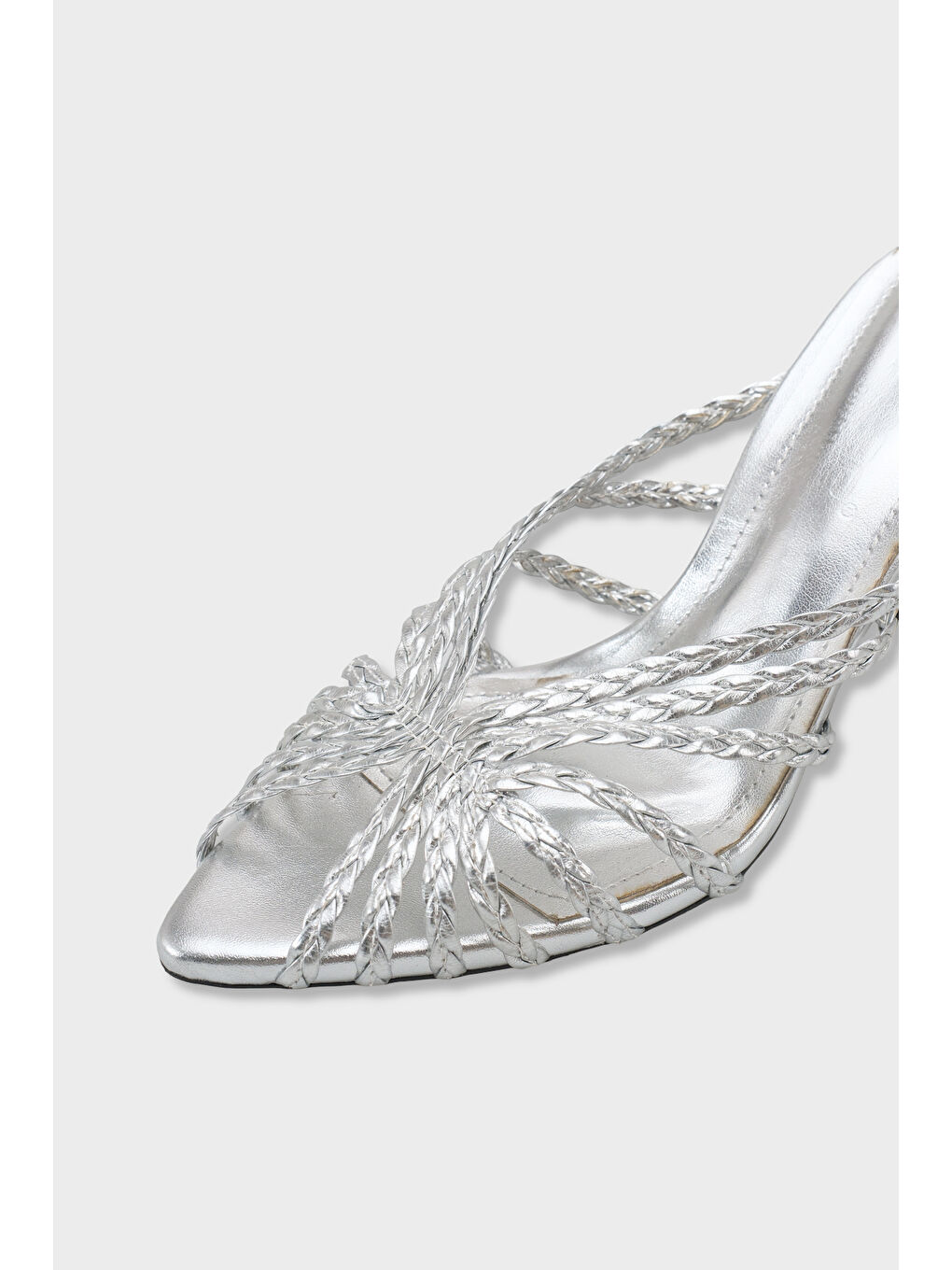 Gri Lacie Örgü Orta Topuklu Kadın Terlik-3