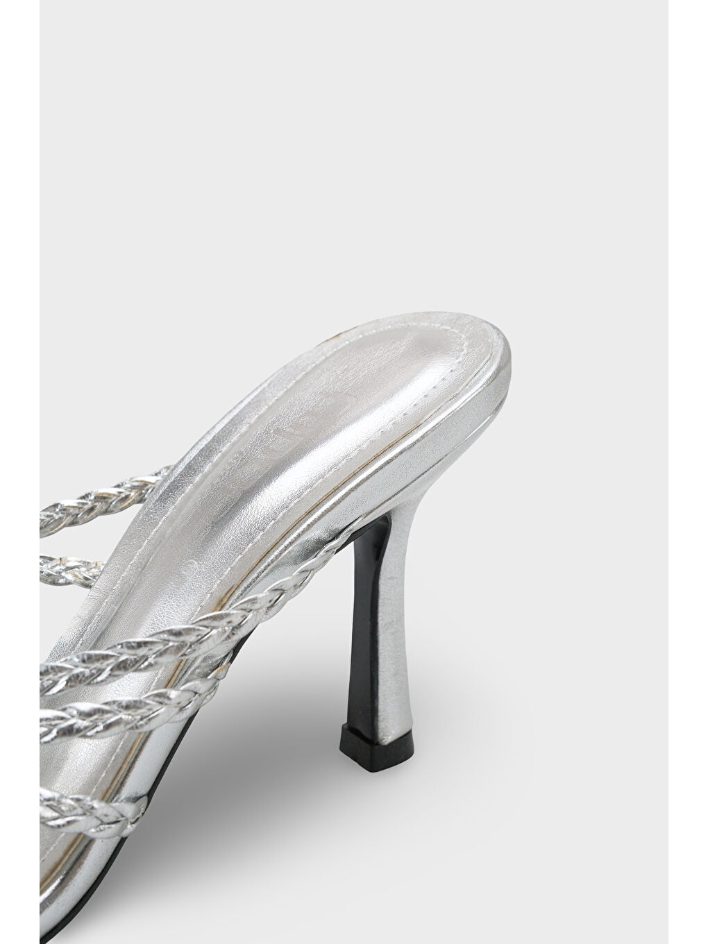 Gri Lacie Örgü Orta Topuklu Kadın Terlik-4