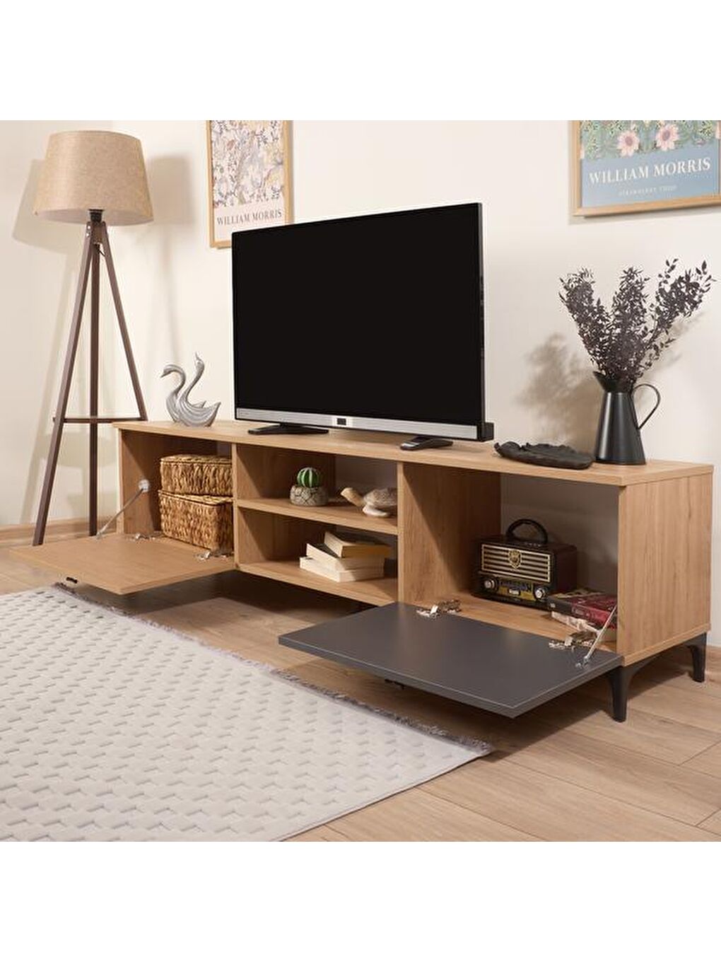 Karışık Alina Tv Ünitesi - Sepet / Antrasit / Yunus - 180 cm-6