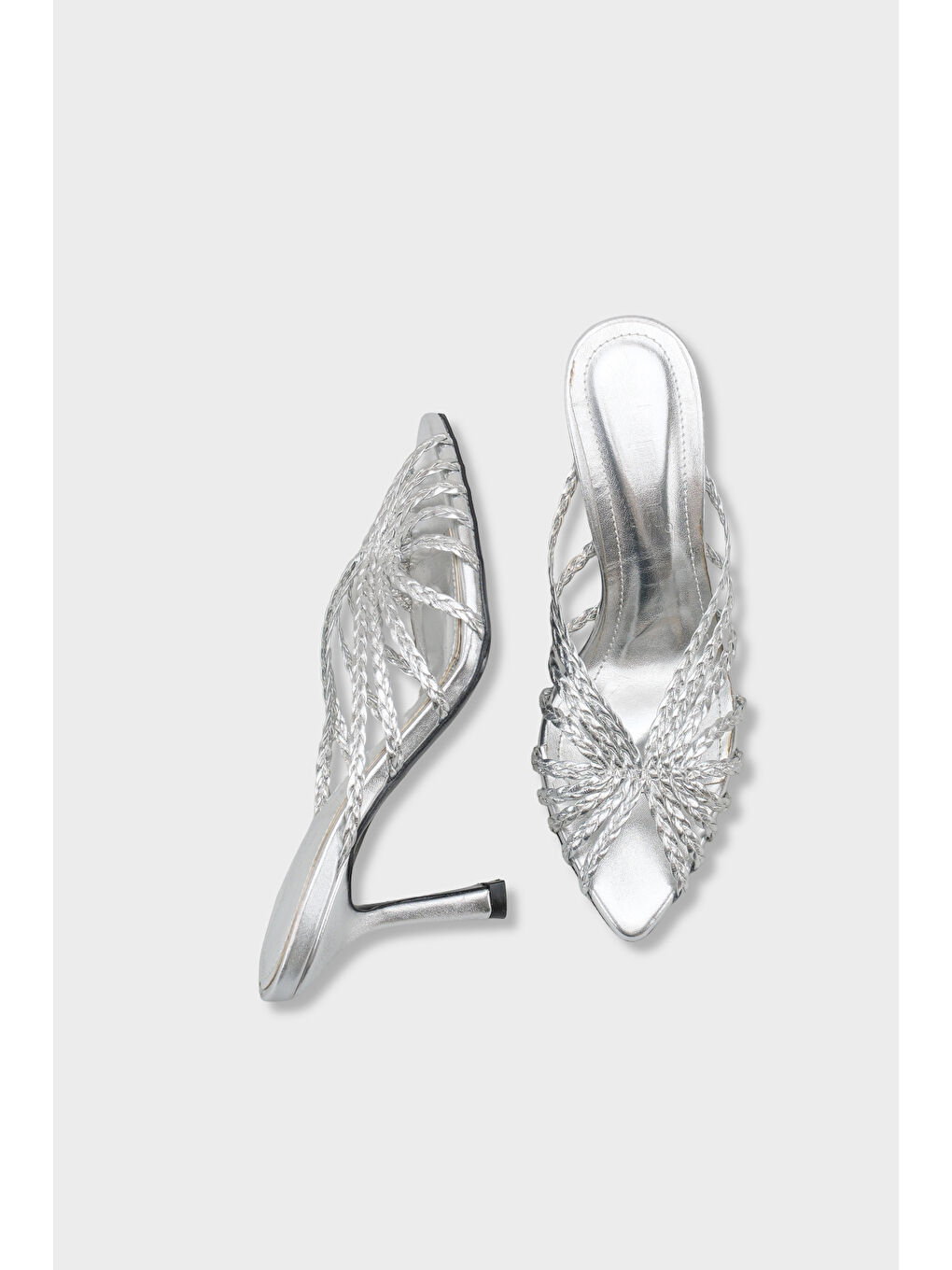 Gri Lacie Örgü Orta Topuklu Kadın Terlik-5