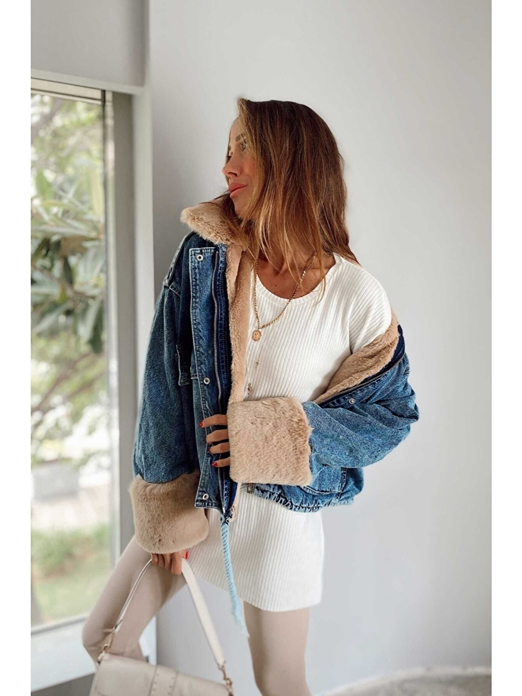 Mavi Kadın Camel Kürklü Denim Kadın Mont