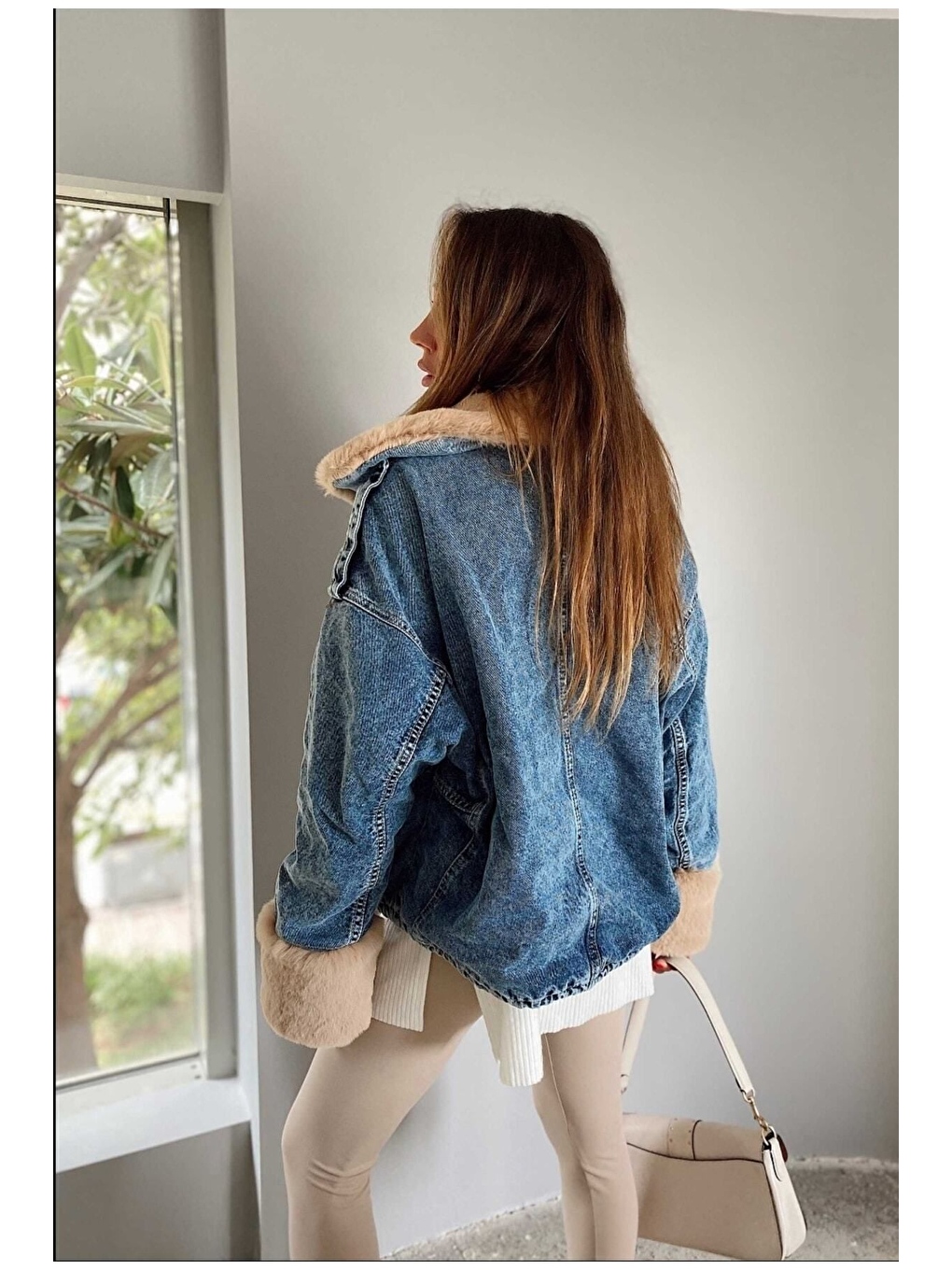 Mavi Kadın Camel Kürklü Denim Kadın Mont-1