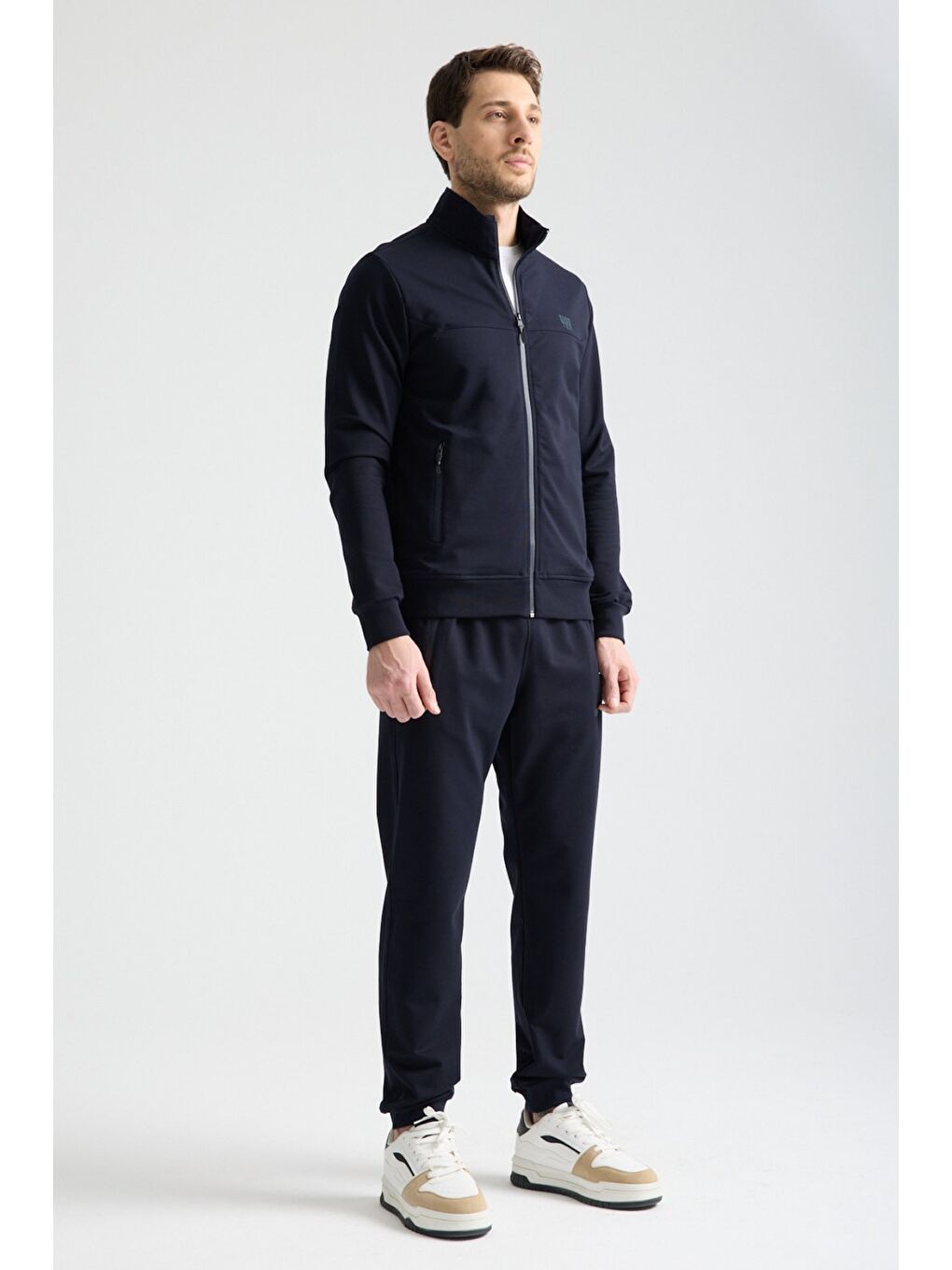 Lacivert  Erkek Luxe Eşofman Takımı Rahat Kalıp Manşetli Minimal Logo-7
