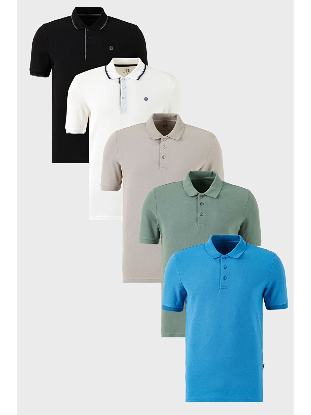 Yeşil Pamuklu Regular Fit Düğmeli Polo Yaka 5'li Paket %100 Pamuk Tişört 590211827S5