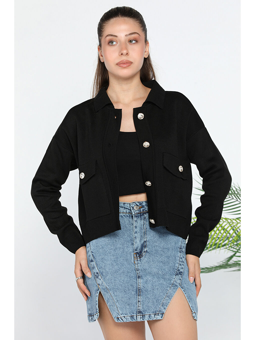 Siyah Kadın Triko Ceket Hırka (s-m-l Beden Uyumludur)-1