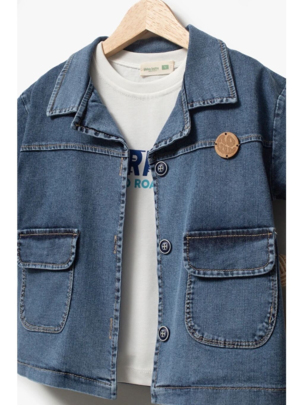 Mavi Jean Gömlek Jean Şort ve T-shirt 3lü Erkek Çocuk Takım-1